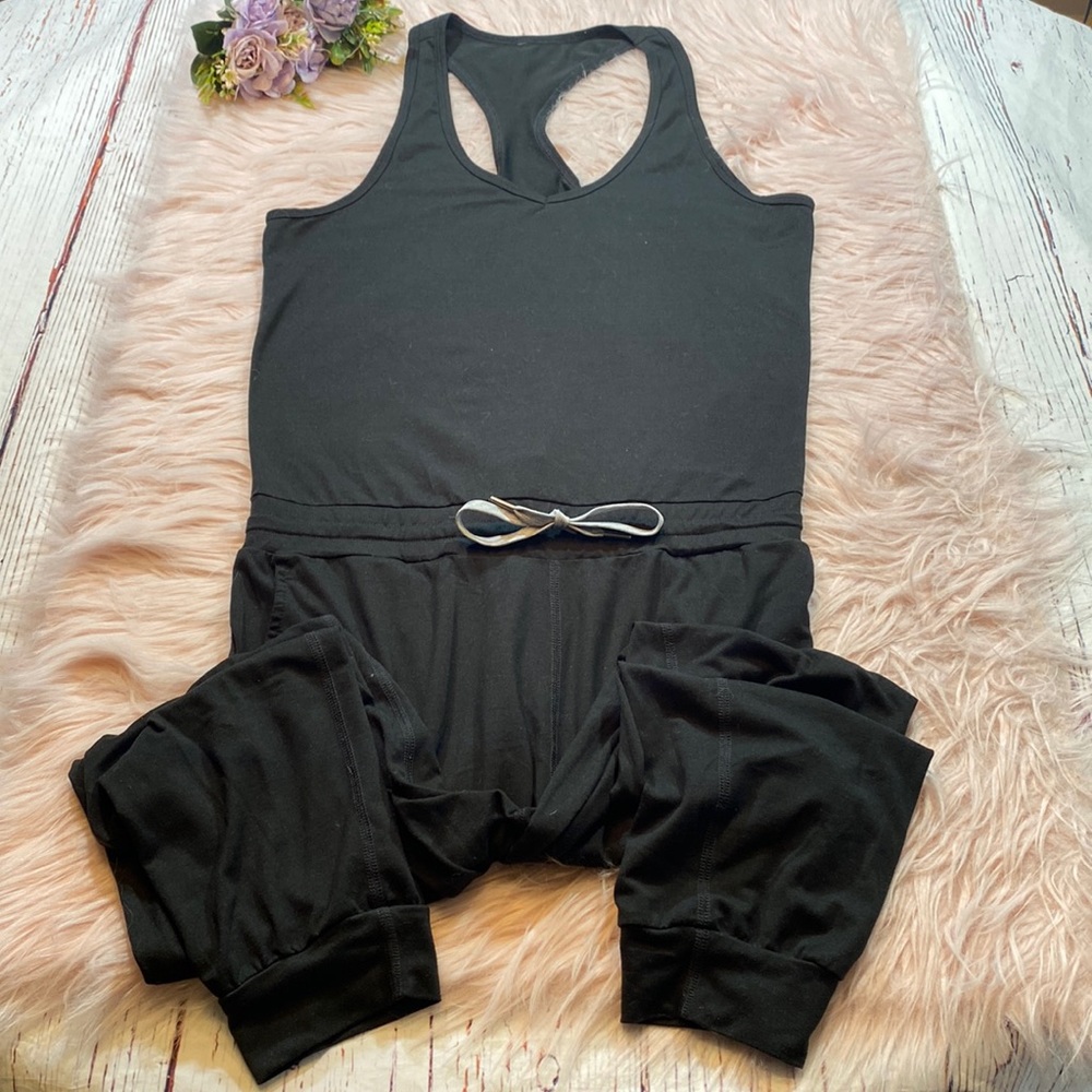 Vuori Black Racerback Jumpsuit with Cinch Waist